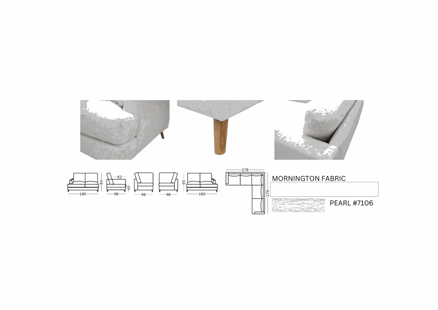 Layla - 5 seater modular with t-cushions including 2 scatter cushions & angled arms upholstered - Colour : Pearl