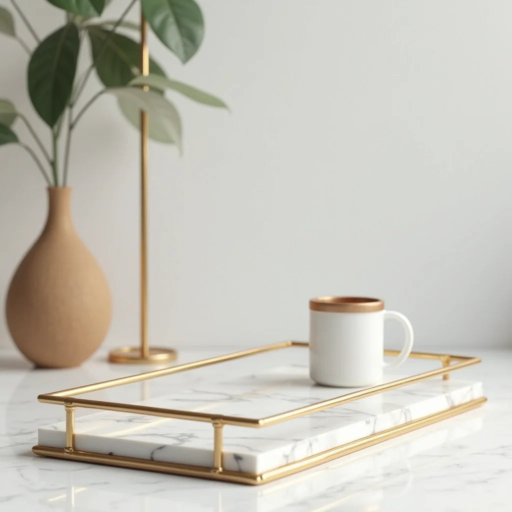 Marble Tray With Gold Frame - Elevate Your Space with a Marble Tray in a Gold Frame