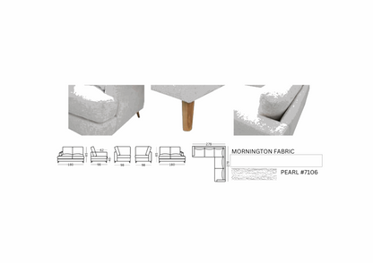 Layla - 5 seater modular with t-cushions including 2 scatter cushions & angled arms upholstered - Colour : Pearl